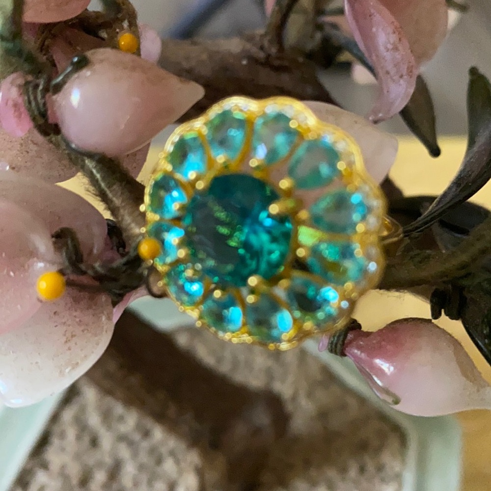 Vintage 925 aquarium & white sapphire ring